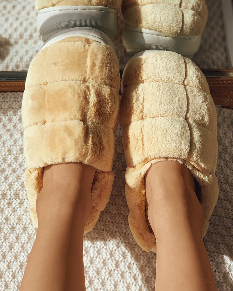 

Fluffy Casual Slide Slippers, Yellow