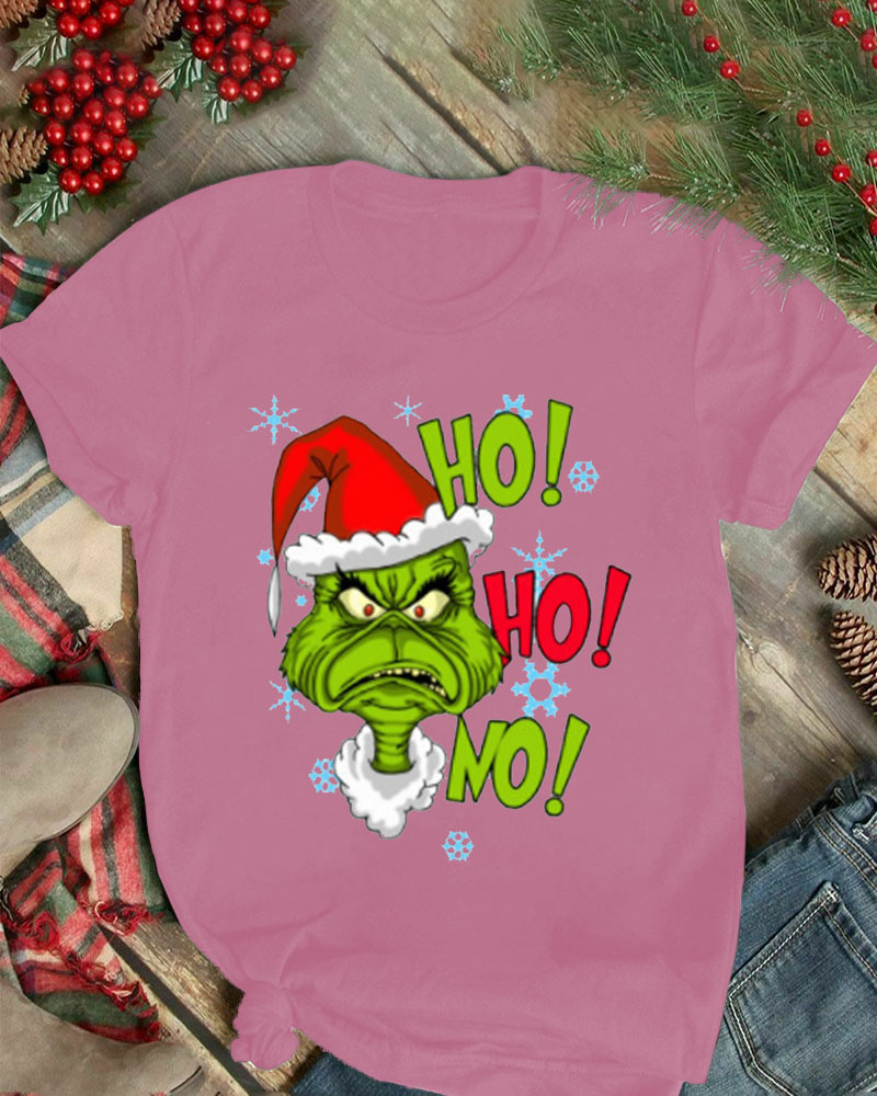 

Christmas Letter Grinch Print Short Sleeve T-shirt, Pink