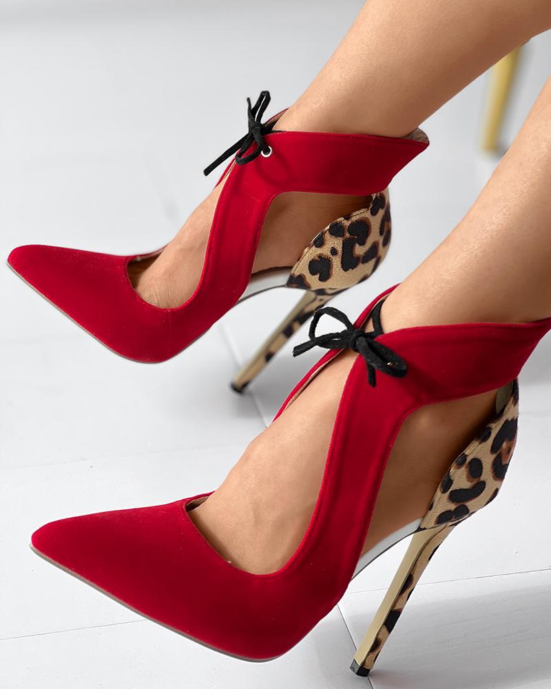 

Contrast Leopard Print Tied Detail Stiletto Heel Pumps, Leopard&red