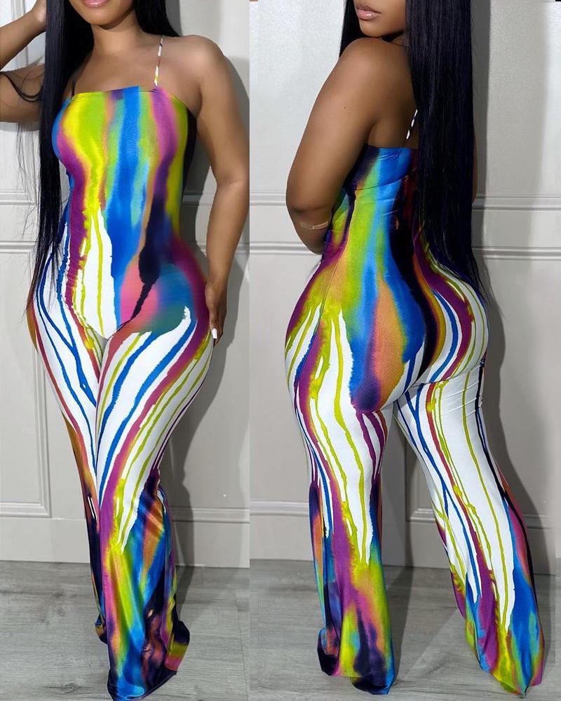 

Tie Dye Print Sleeveless Jumpsuit, Multicolor