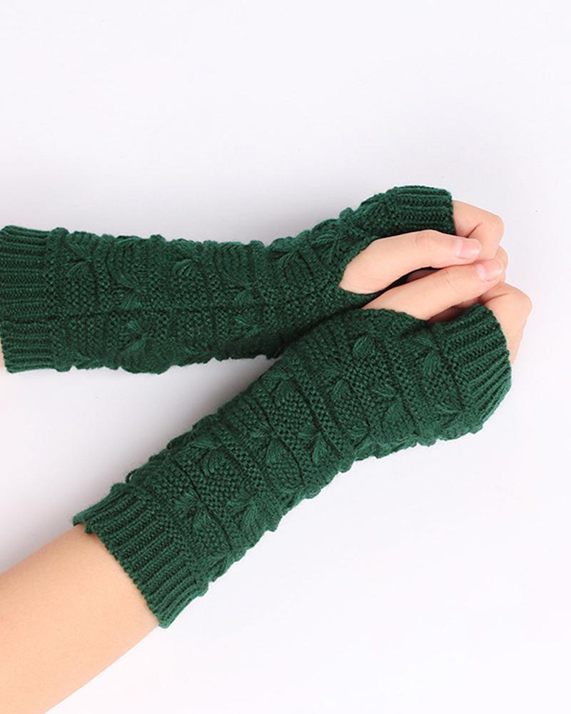 

1Pair Knit Fingerless Gloves, Green