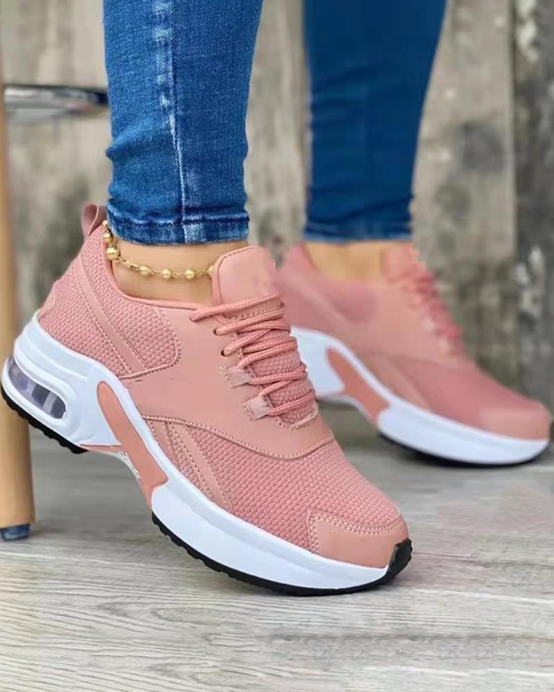

Lace Up Casual Breathable Sneakers, Pink