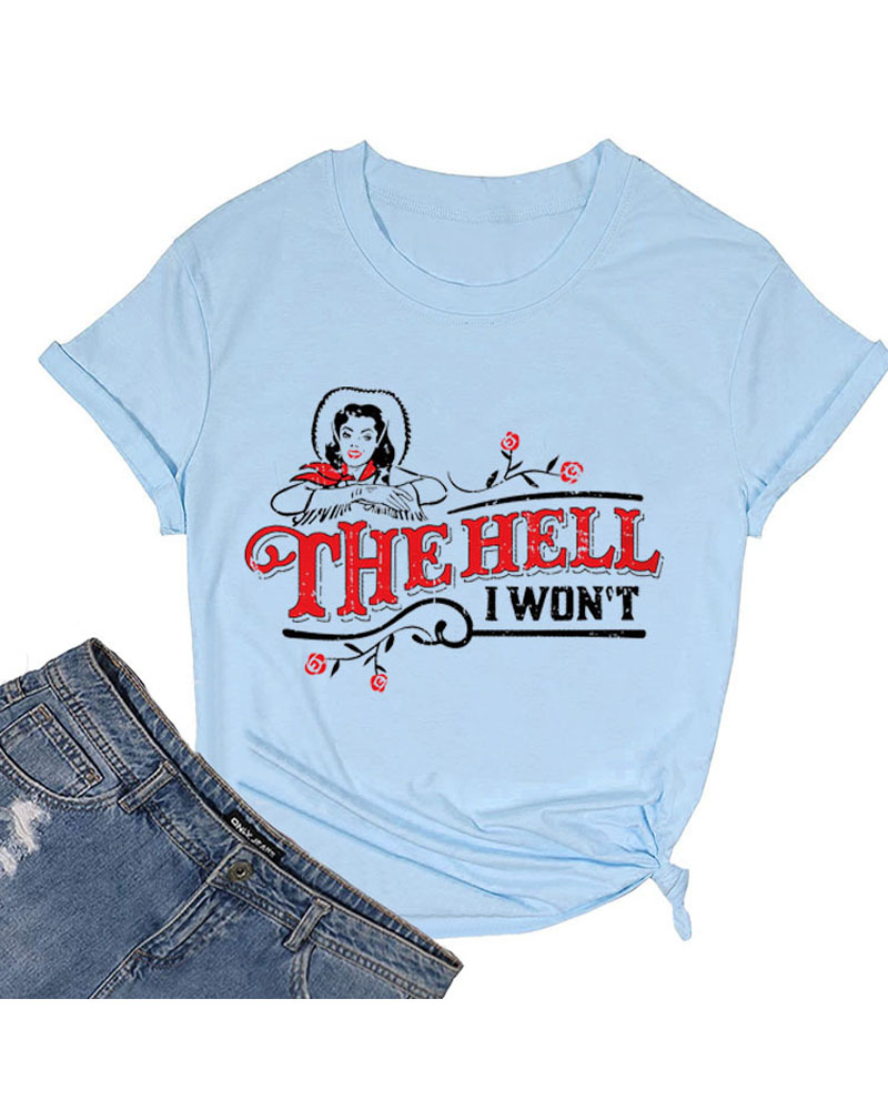 

Letter Figure Print Casual T-shirt, Blue