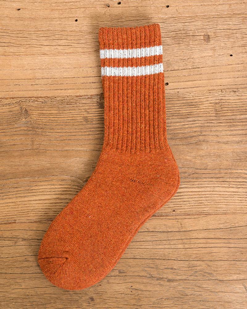 

1Pair Striped Lined Winter Thermal Crew Socks, Orange