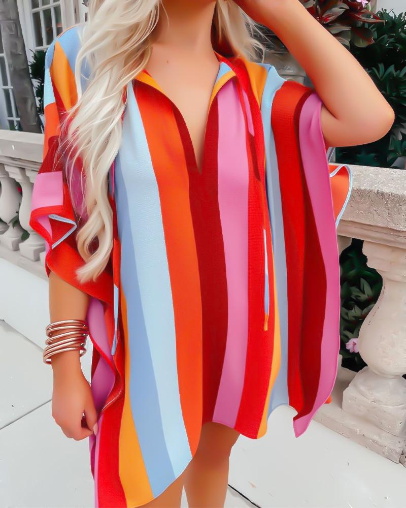 

Colorblock Striped Print Split Hem Top, Multicolor