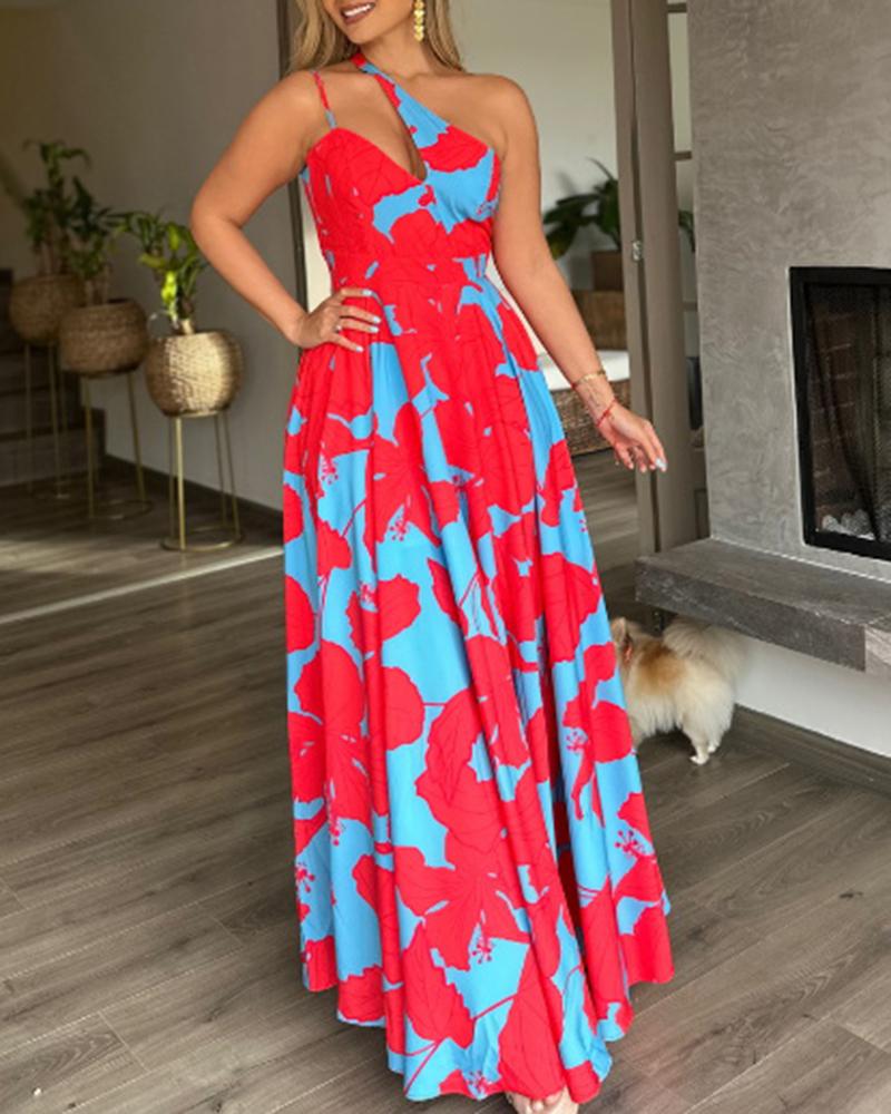 

Floral Print Cutout Sleeveless Maxi Dress, Red