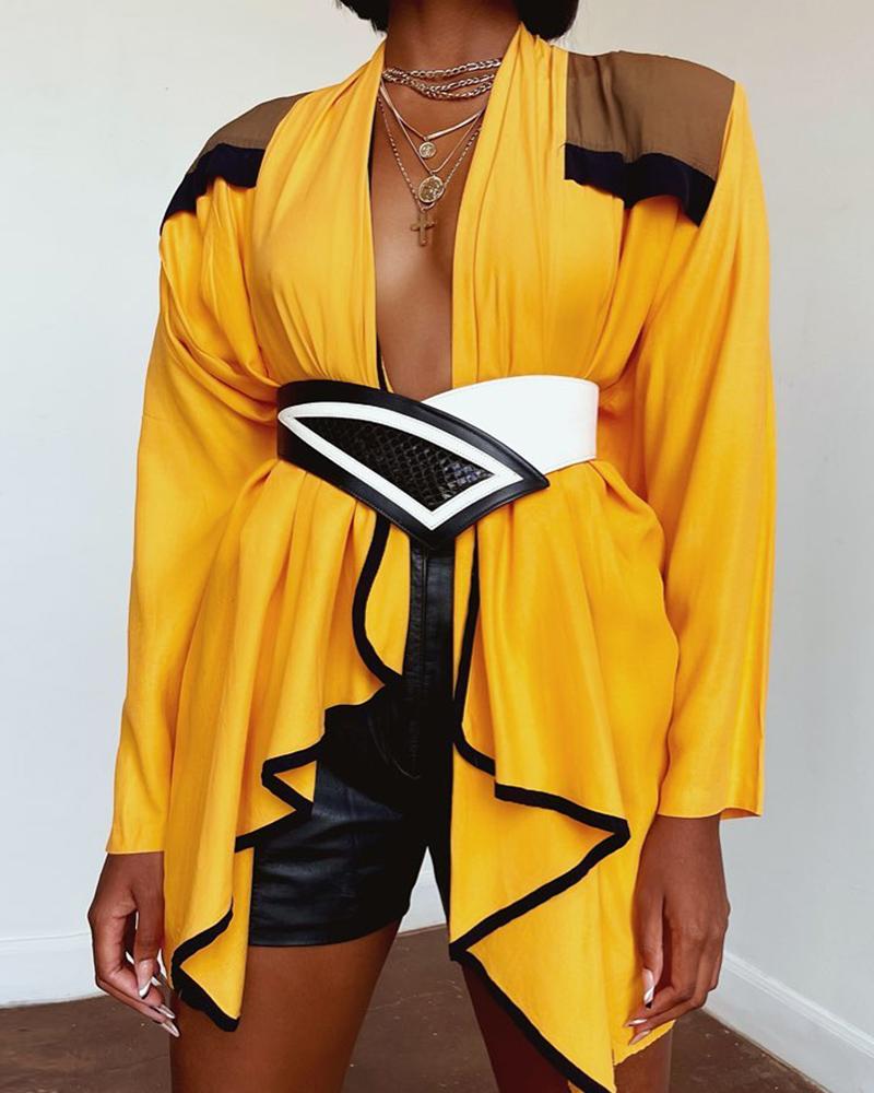 

Ruffles Asymmetrical Long Sleeve Coat, Yellow