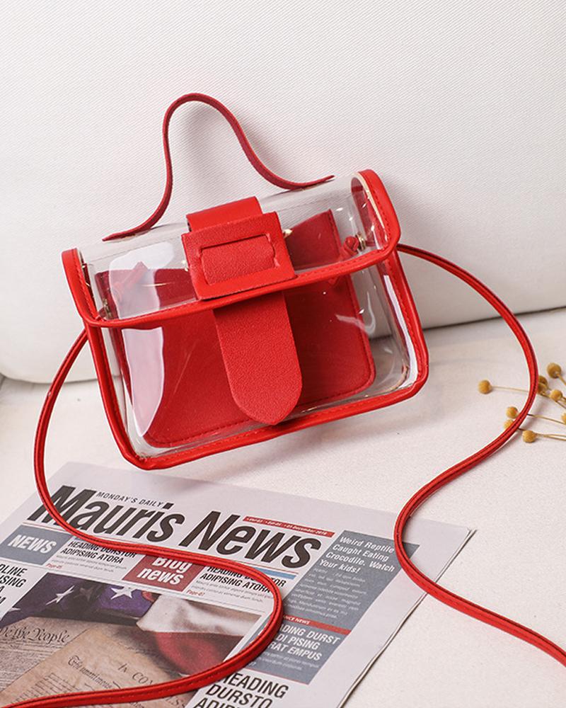 

Buckle Lock Clear Shoulder Bag With Handle, Red
