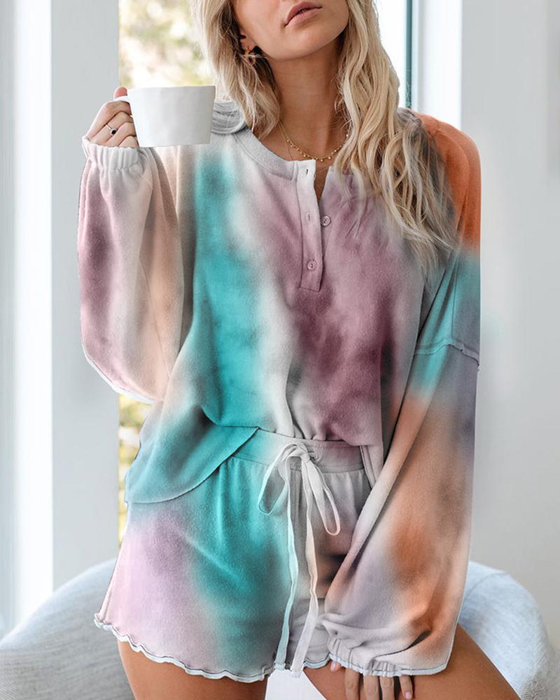 

Tie Dye Print Long Sleeve Pajamas Set, Purple
