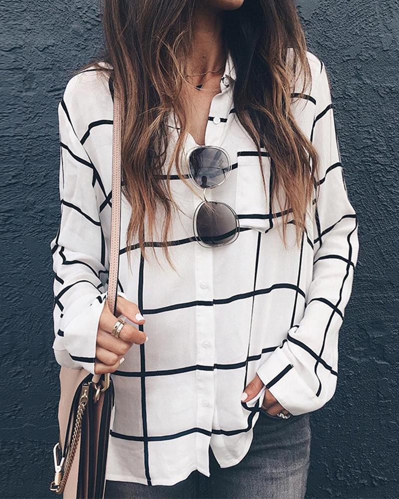 

Checked Long Sleeve Blouse Top, White