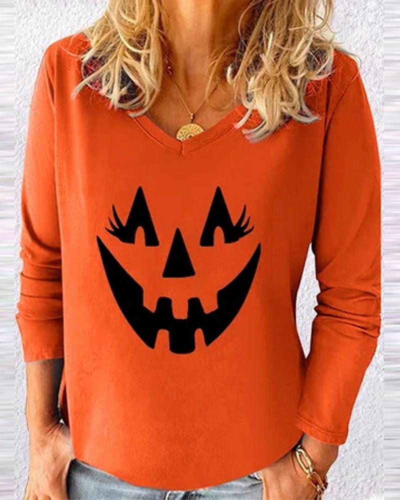 

Halloween Graphic Print Long Sleeve Top, Orange