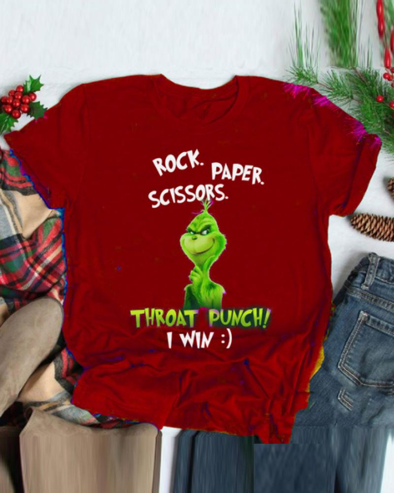 

Christmas Letter Graphic Print Short Sleeve T-shirt, Red