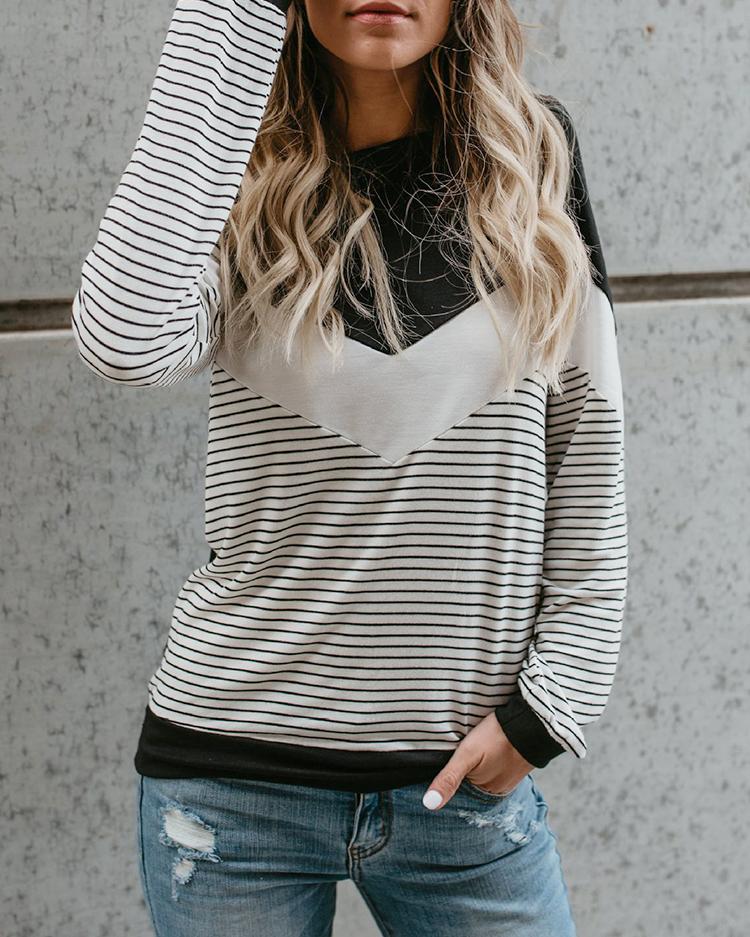 

Stripes Color Block Casual T-shirt, Black