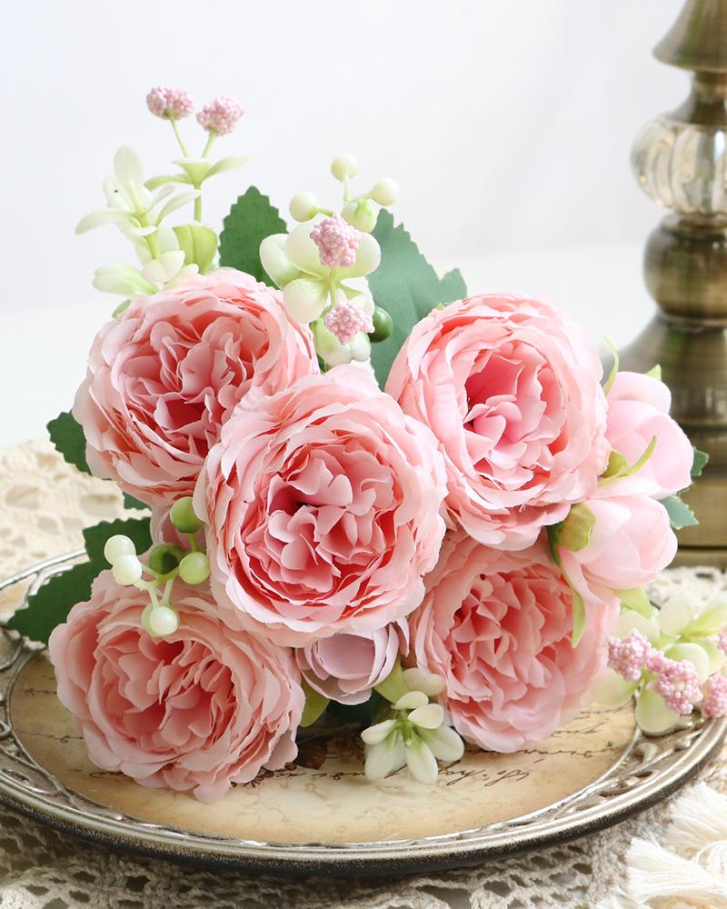 

Artificial Peonies Flowers Faux Peony Bouquet Outdoor Flower Arrangement Wedding Table Centerpiece Decorations, Light pink