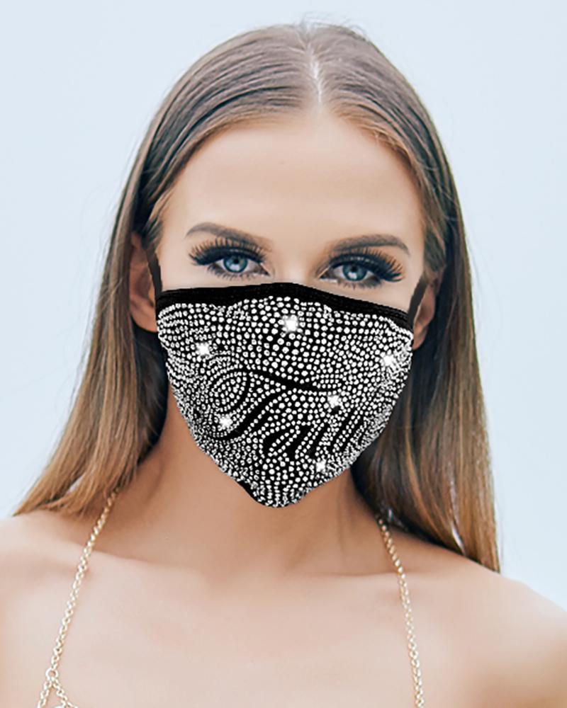 

Letter Pattern Studded Breathable Face Mask, Black