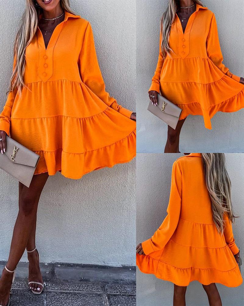 

Long Sleeve Ruched Smock Casual Dress, Orange