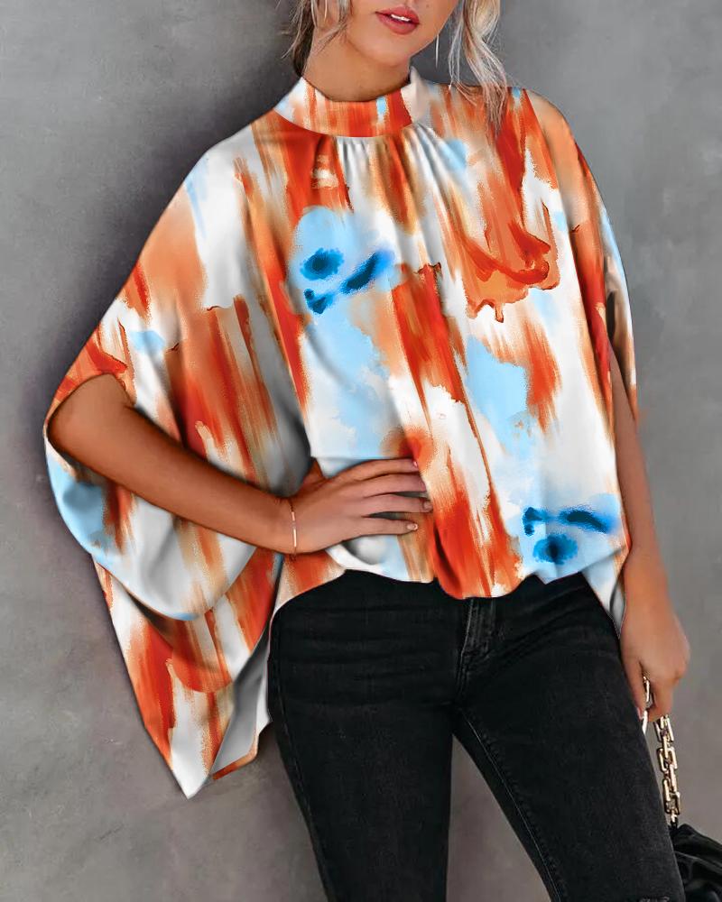 

Tie Dye Print Batwing Sleeve Casual Top, Multicolor