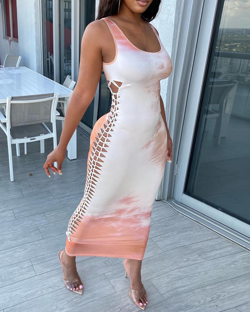 

Tie Dye Print Cutout Skinny Maxi Dress, Orange