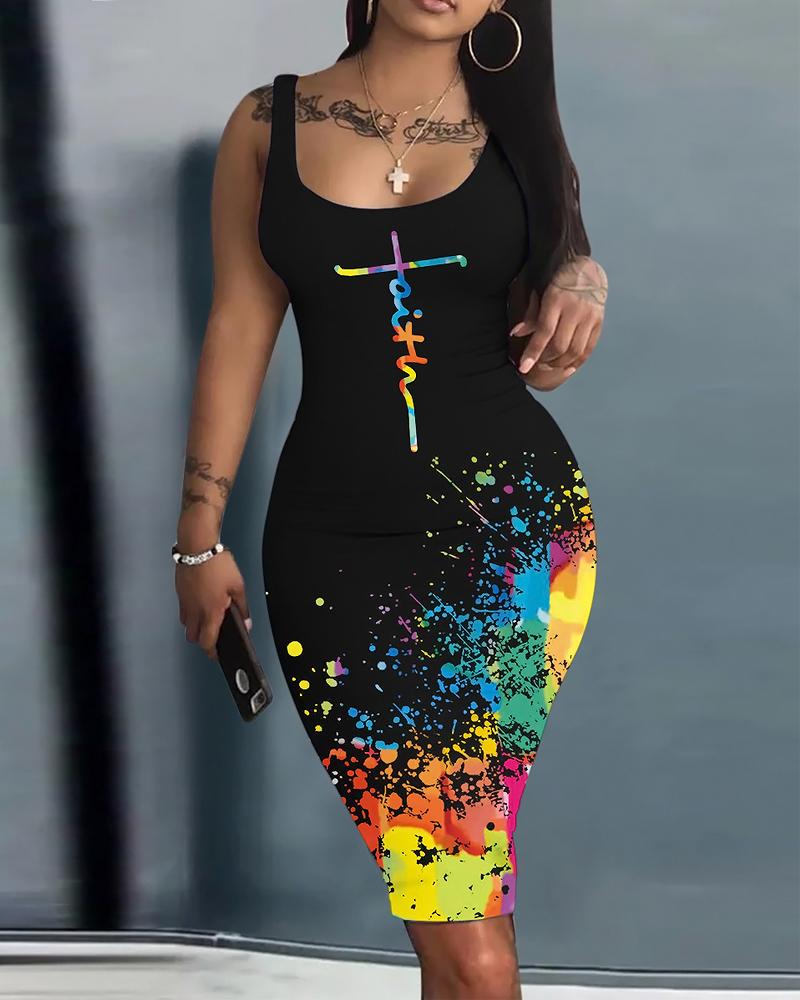 

Faith Ink Splash Melting Colors All Over Print Bodycon Dress, Black