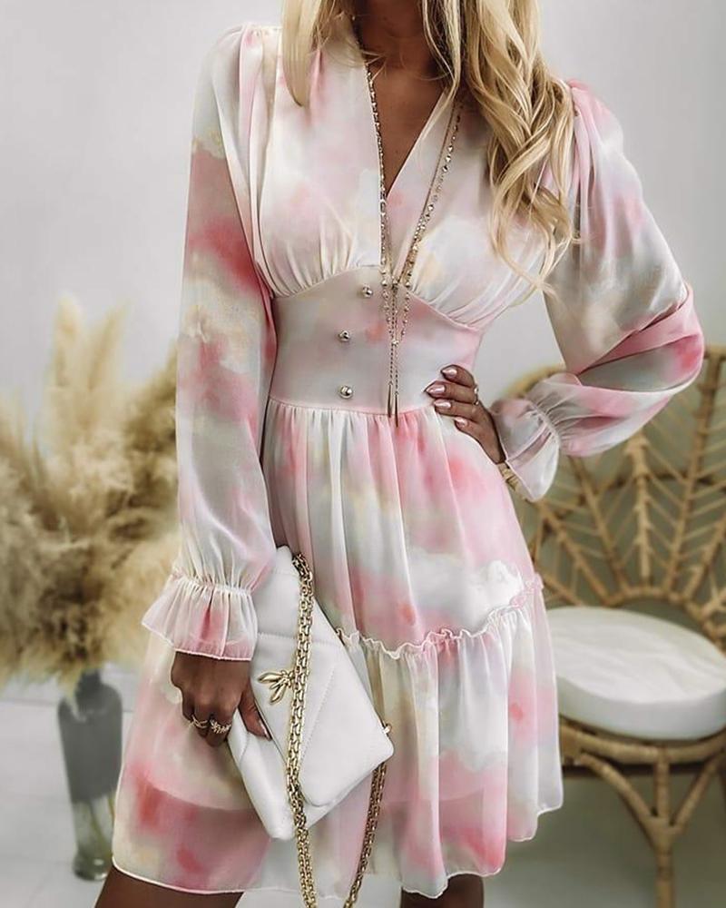 

Tie Dye Frill Hem Shirred Back Dress, Pink