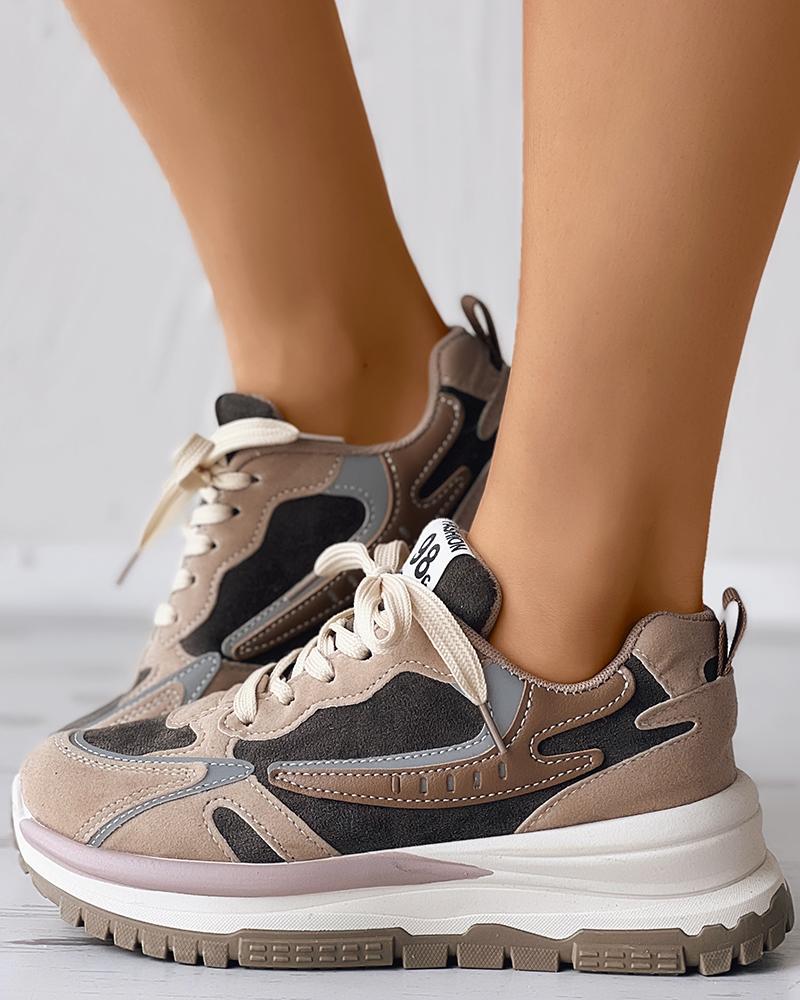 

Colorblock Lace-up Muffin Sneakers, Khaki