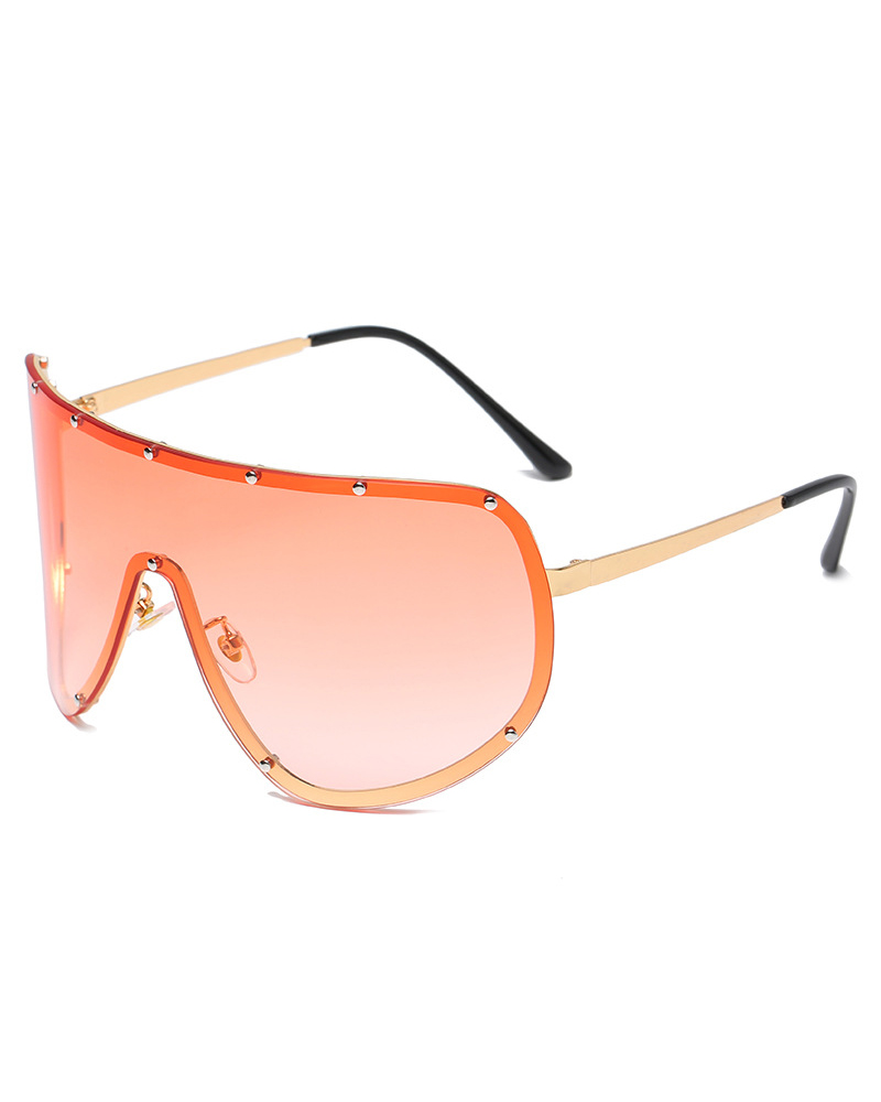 

1Pair Ombre Lens Studded Flat Top Rimless Sunglasses, Pink