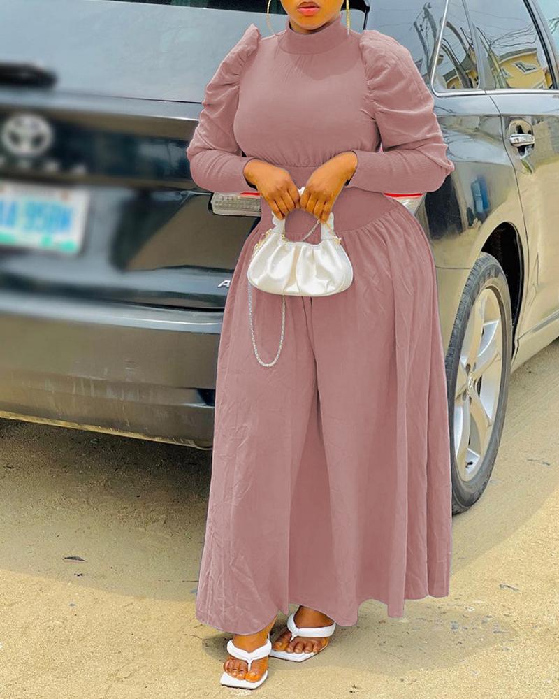 

Puff Sleeve High Neck Maxi Dress, Pink