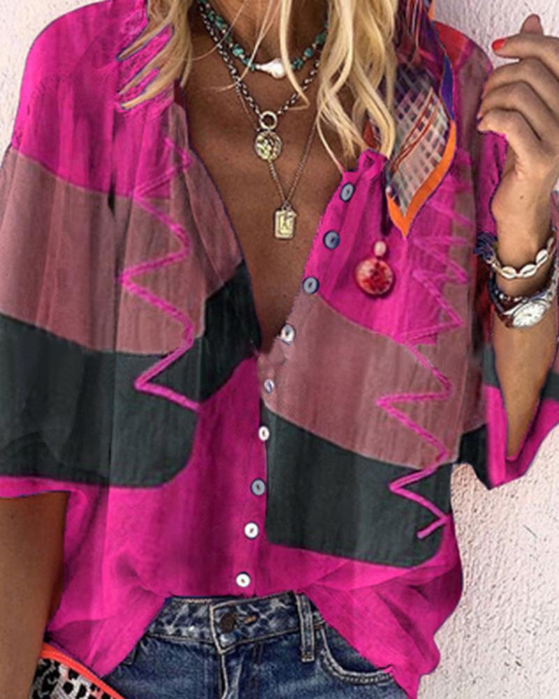 

Color Block Long Sleeve Shirt, Hot pink