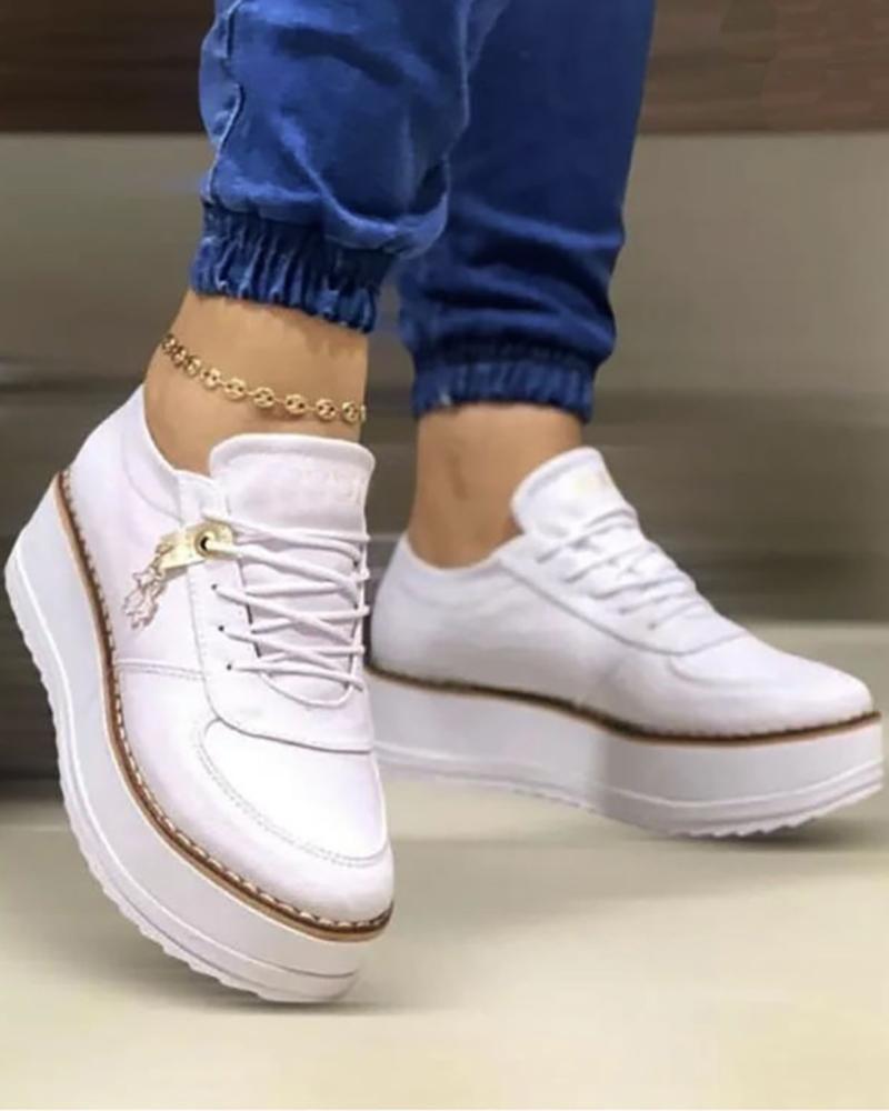 

Lace-up Platform Contrast Paneled Sneakers, White