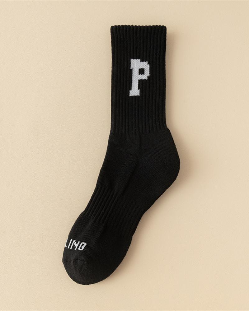 

1Pair Letter Print Socks, Black