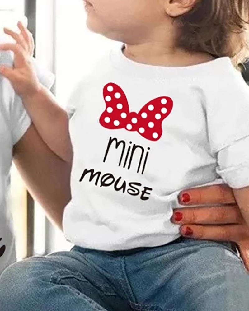 

Mommy & me Bowknot Pattern Letter Print Short Sleeve T-Shirt For Kids, White