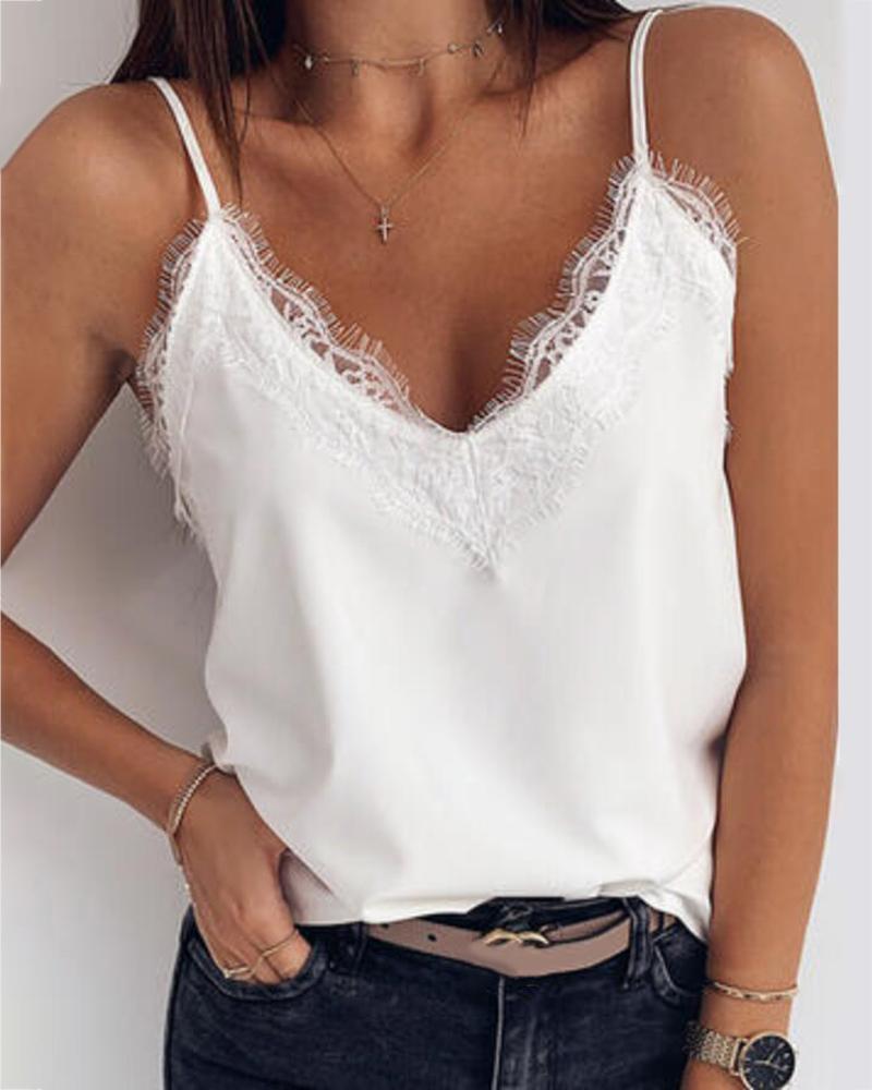 

Eyelash Lace V-neck Casual Top, White