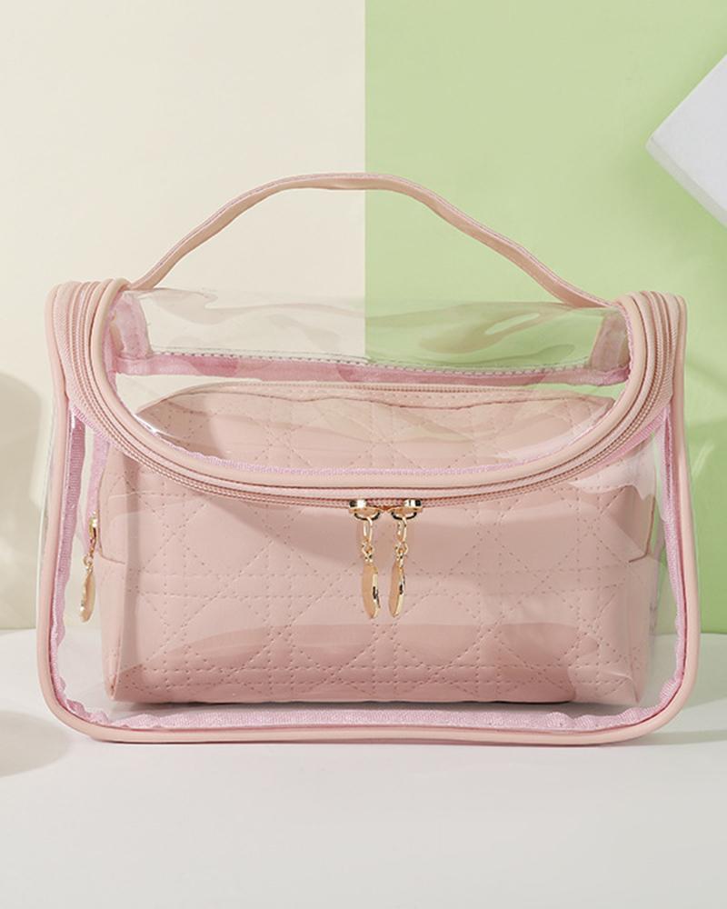 Voir à travers la trousse de toilette de maquillage à poignée supérieure transparente de grande capacité avec pochette intérieure