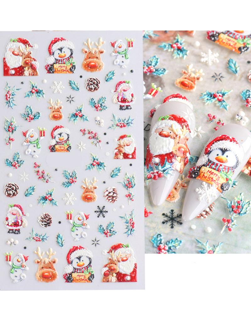 

1 Sheet 5D Christmas Santa Snowflake Tree Gel Nail Art Stickers, Style7