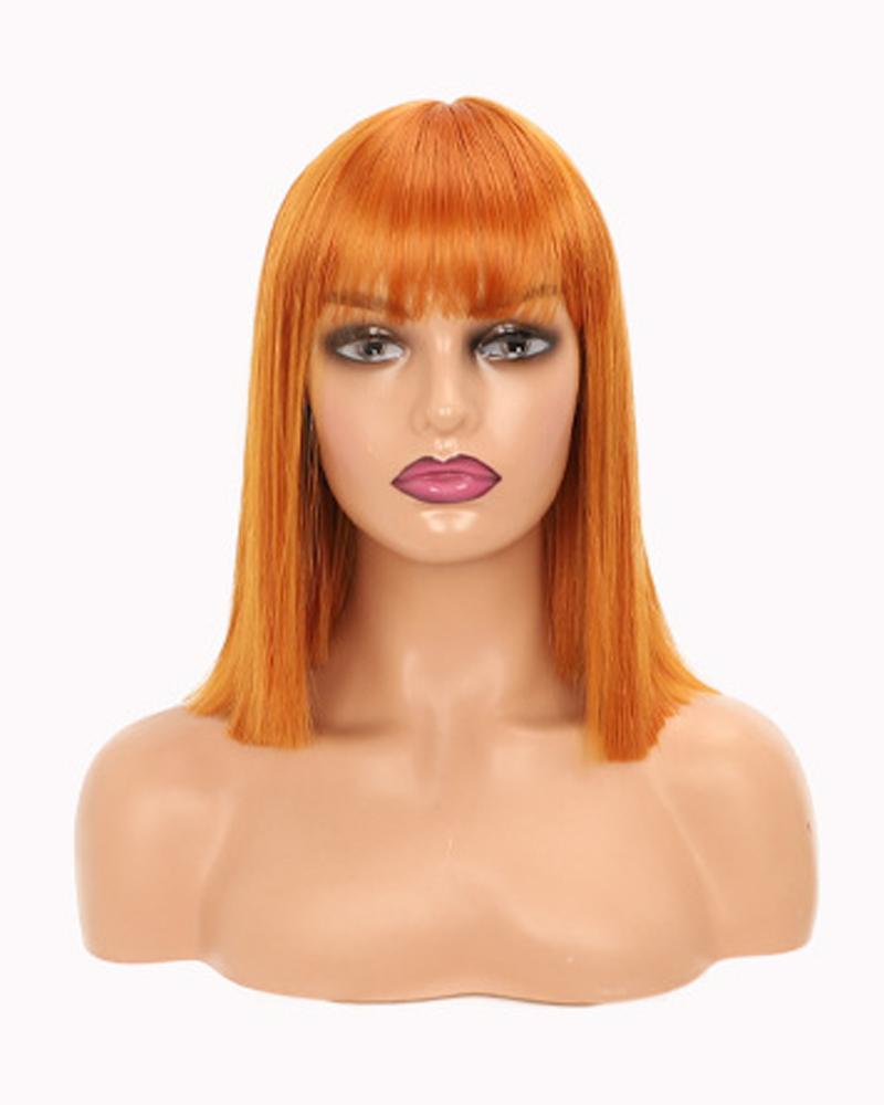 

12Inch Short Straight Hair Wig Natural Looking Synthetic Bob Wigs With Bangs, Style4