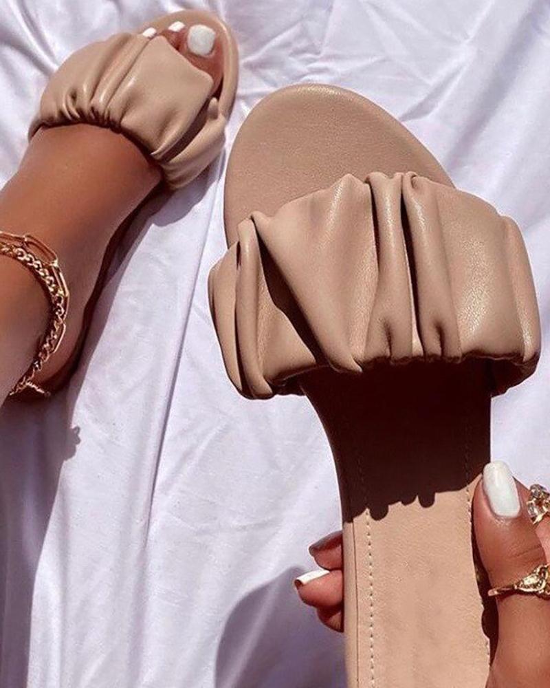 

Round Toe Ruched Band Slippers, Apricot