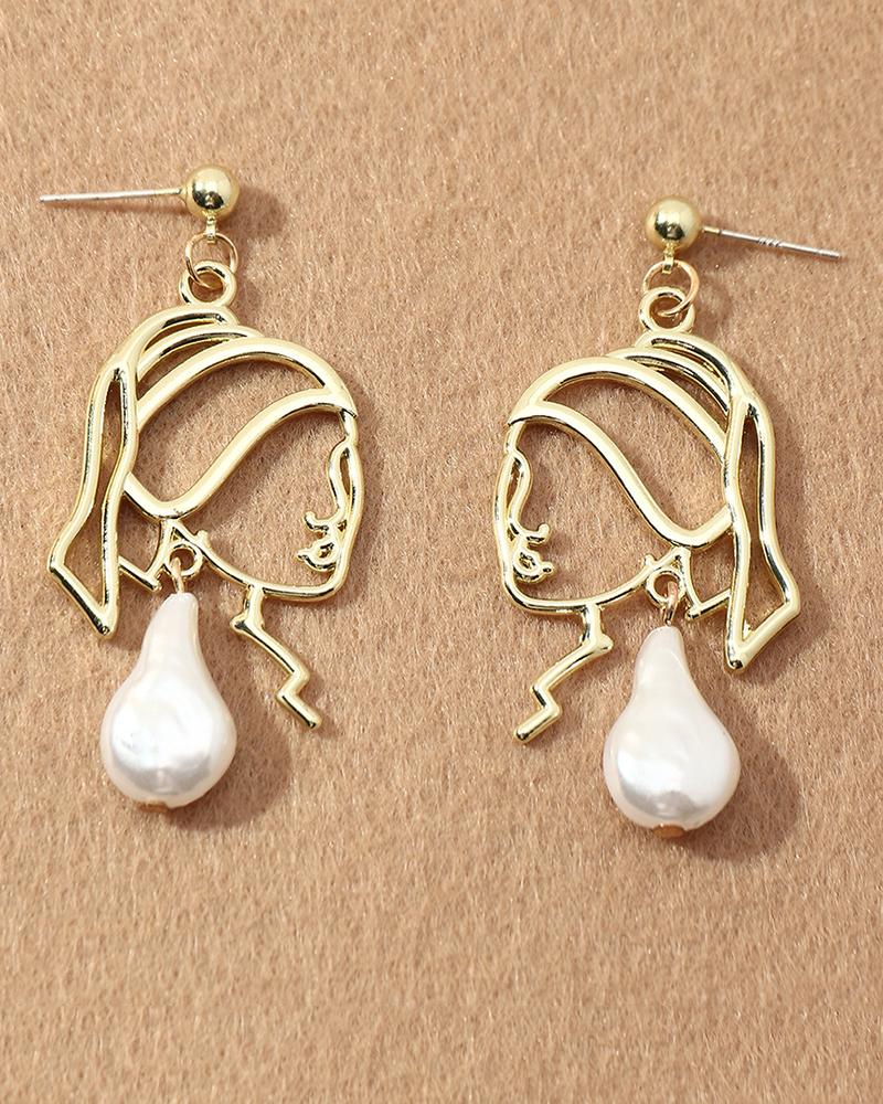 

1Pair Hollow Out Girls Pearls Drop Earrings, Gold