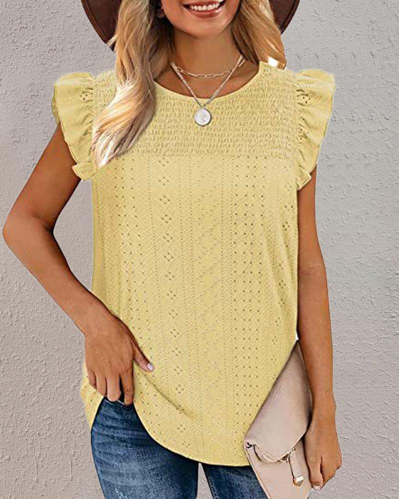 

Eyelet Embroidery Ruffle Hem Shirred Tank Top, Yellow