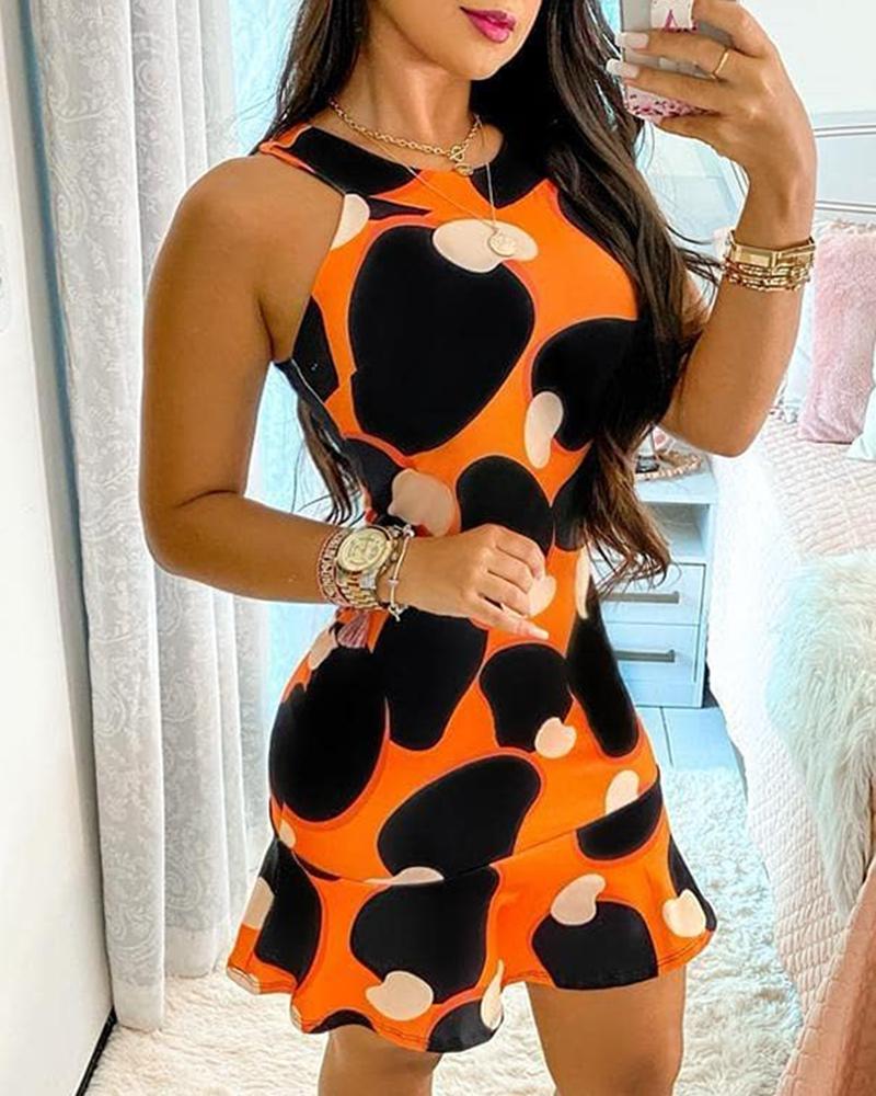 

Colorblock Sleeveless Ruffle Hem Dress, Orange