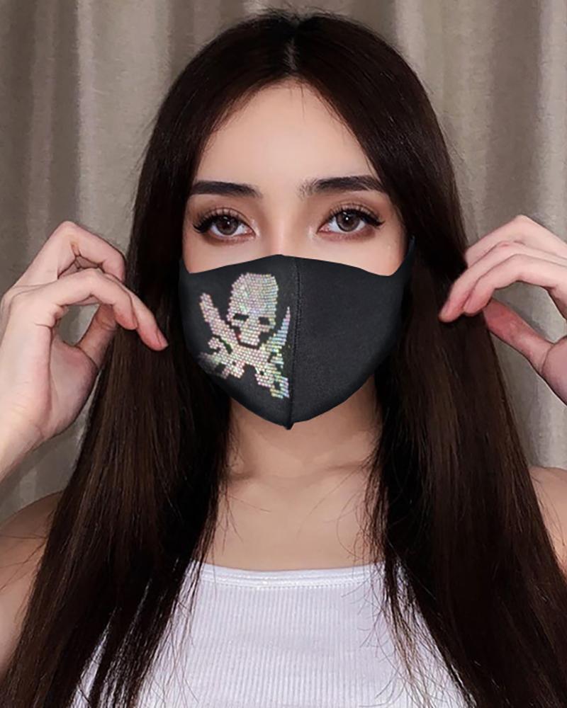 

Bling Rhinestone Animal Pattern Face Mask, Style1