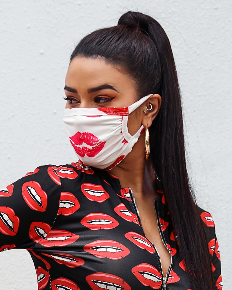 

Kisses Print Breathable Mouth M .a. s. k Washable And Reusable, White