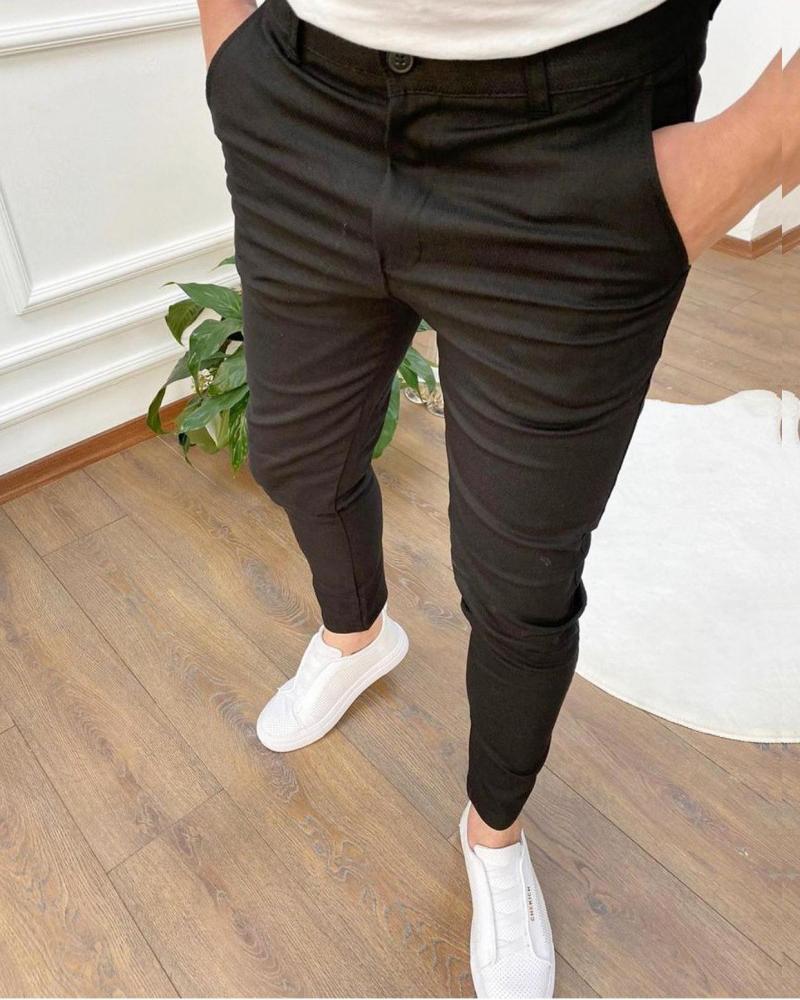

Casual Solid Color Skinny Suit Pants, Black