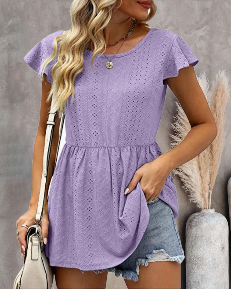 

Patchwork Hollow Out Open Back Peplum Top, Purple