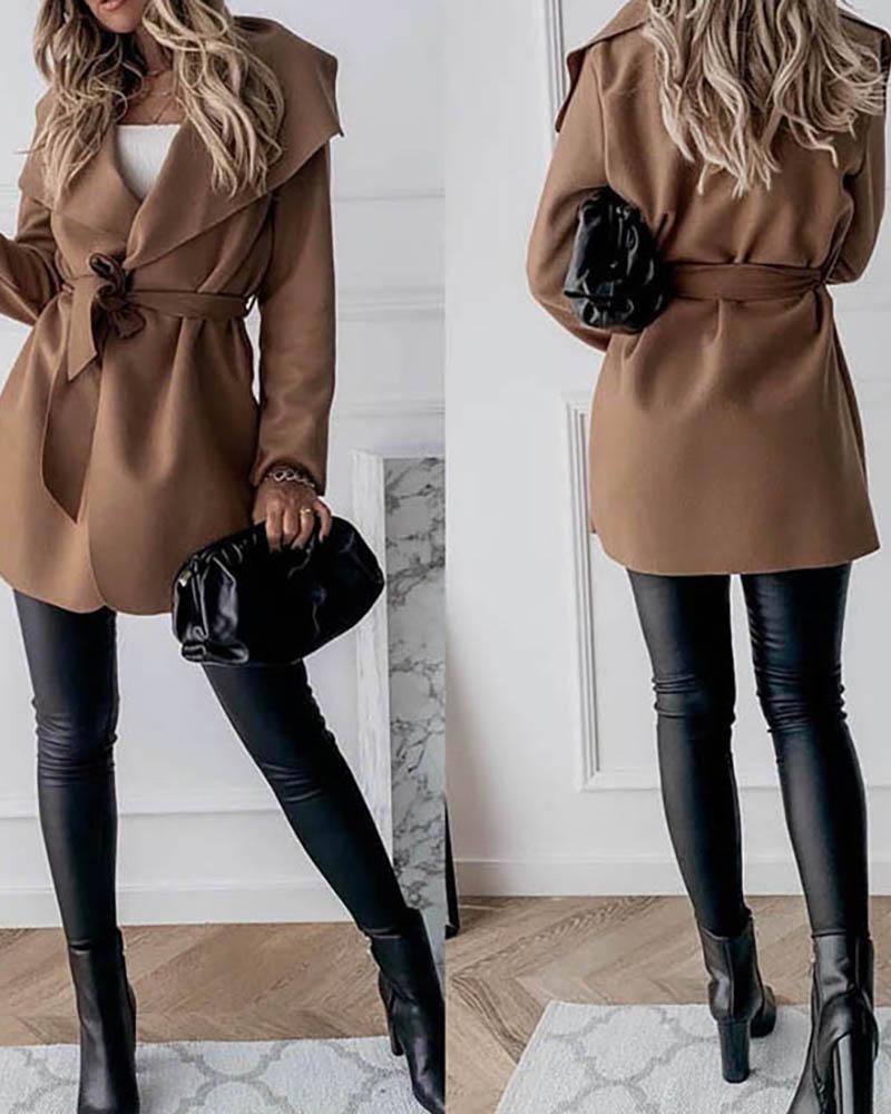 

Long Sleeve Solid Casual Cardigan, Brown