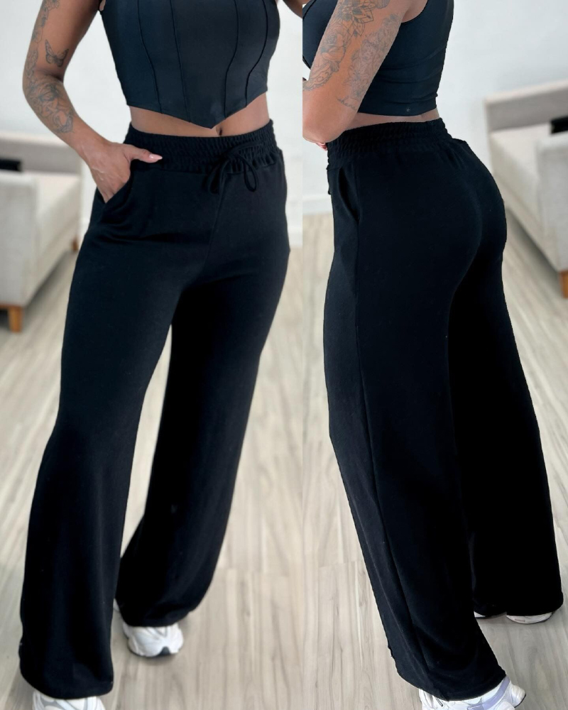 

Pantalon décontracté à détails noués avec poche, Black