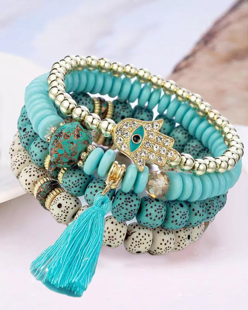 

1pc Bohemian Multi-layer Blue Eye Turquoise Bracelet, Turquoise blue