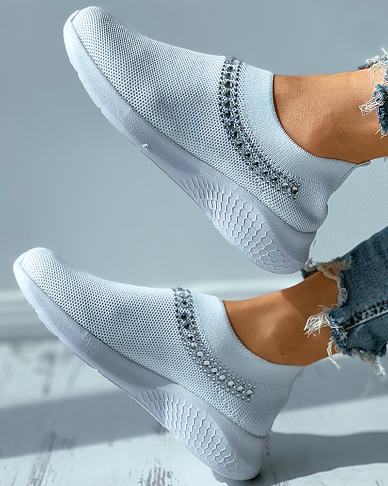 

Light Socks Running Sport Shoes Outdoor Studded Knit Slip On Sneaker, White