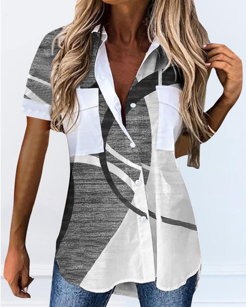 

Colorblock Floral Print Button Down Shirt, Style3