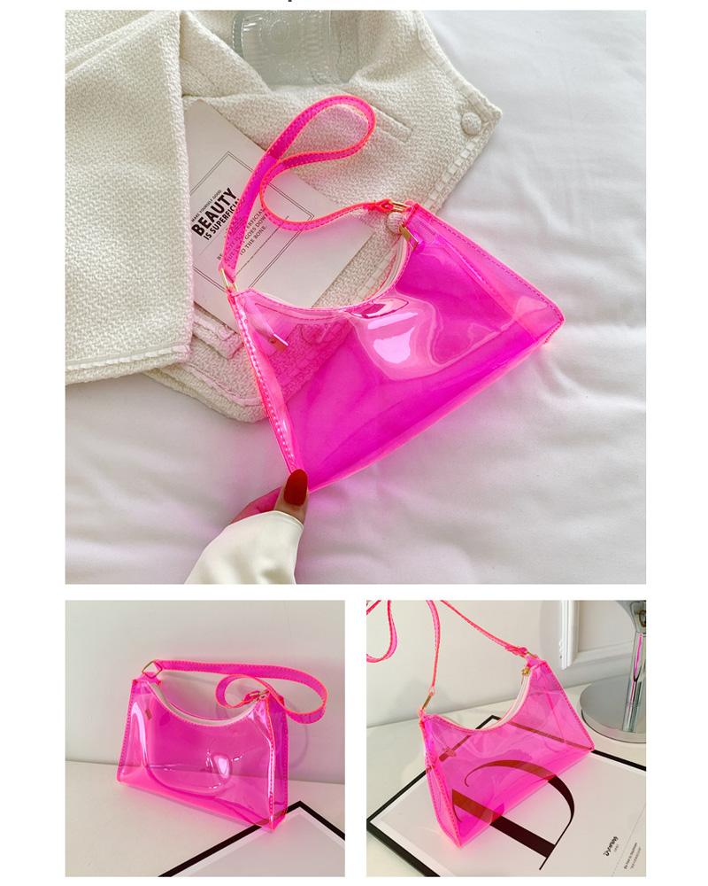 

Clear Minimalist Zipper Baguette Bag, Hot pink
