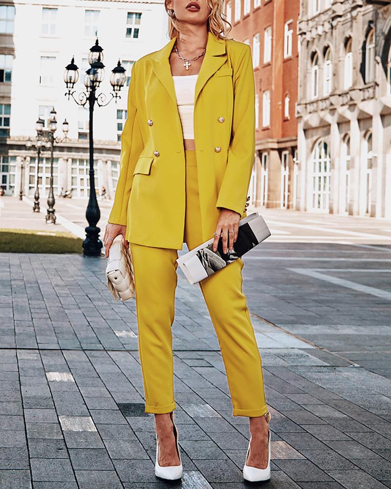 

Double Breasted Blazer Coat & Pants Set, Yellow